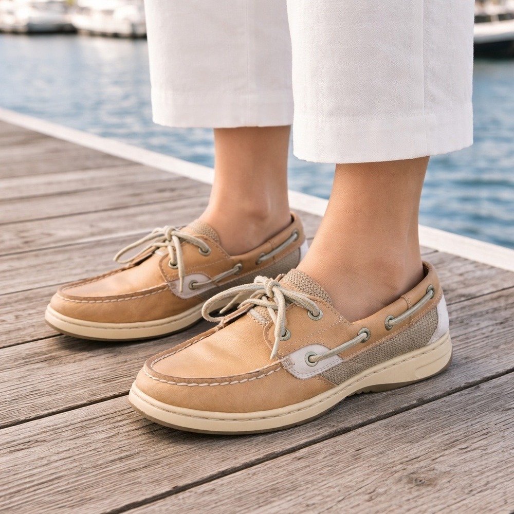 Sperry Top-Sider Rosefish Leather Boat Shoes Tan Brown Coastal Women's 6 Moc Toe